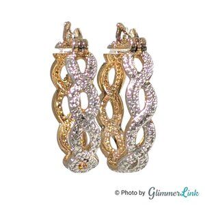 PAJ BB Gold Plated Twisted Hoop Silver Tone Accent Two-Tone Pierced Earrings